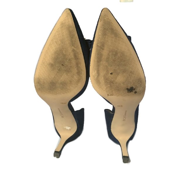 BCBGeneration Perryn Blue Gold Bow Open Side Heels Pumps Shoes Women's 10M - Picture 10 of 12